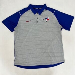 Nike Dri-Fit Mens Size 2XL Polo Shirt Gray Blue MLB Toronto Blue Jays Baseball